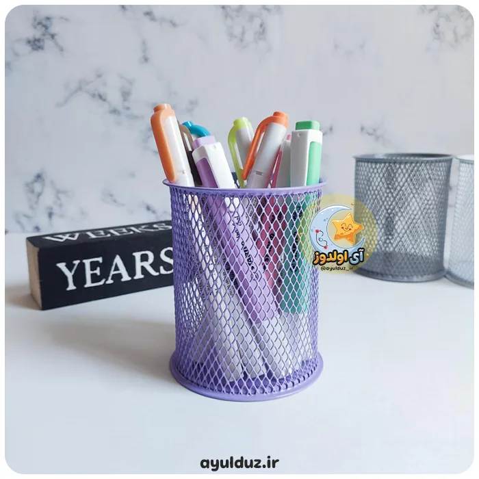 قیمت خرید و فروش جاقلمی فلزی توری پاستلی استوانه ای