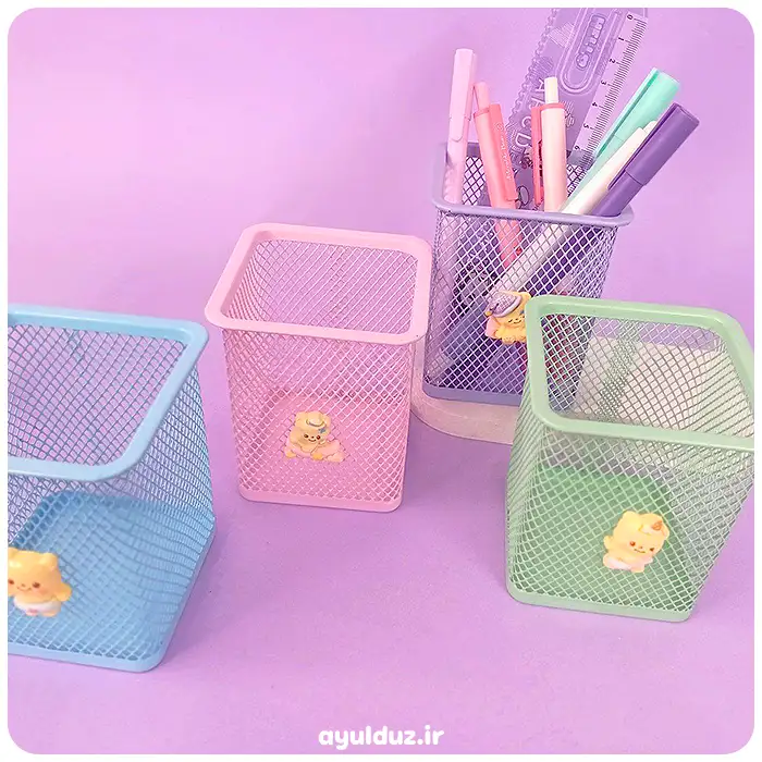 قیمت خرید و فروش جاقلمی فلزی توری پاستلی پیکسل دار